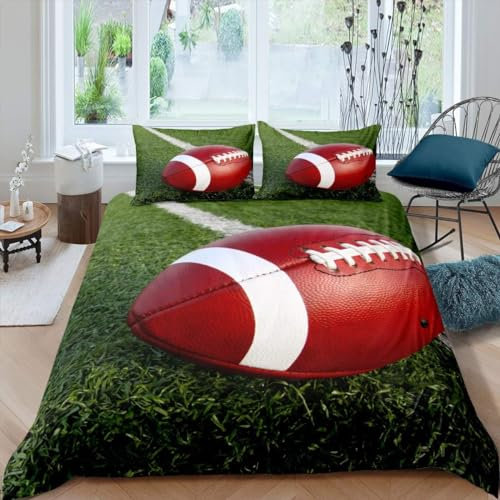 Pechiwuo Fußball Bettwäsche 200x200 Weich Kuschelige Mikrofaser 3D Druck Fußball Bettwäsche-Sets Bettbezug und 2 Kissenbezug 80x80 cm mit Reißverschluss A-1320