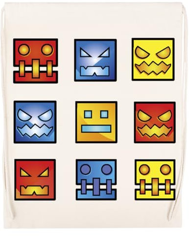 Geometrie Dash Symbol Gesicht Beige Sporttasche Wiederverwendbarer Sportsack aus Baumwolle