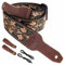 Nefelibata Banjo-Gurt, 2 breit, Vollnarbenleder Jacquard bestickt, verstellbarer Ersatz, Gitarrengurt mit Kopfplatten-Seil und Leder-Stirnband (Goldblumen-Stickerei)