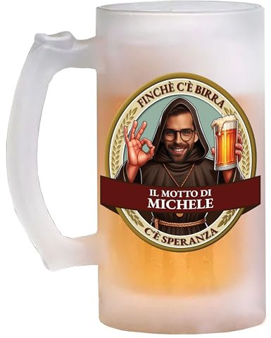 Boccale da birra in vetro personalizzato con il nome e la faccia del festeggiato etichetta Frate