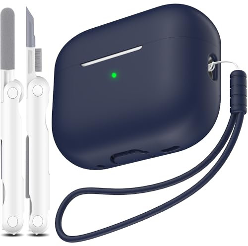 MHYALUDO Custodia per AirPods Pro di seconda generazione, Custodia per AirPods Pro in morbido silicone anticaduta e antiurto Skin Touch con portachiavi e kit di pulizia,Blu notte