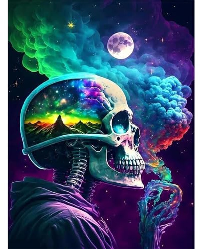 Kit de peinture diamant tête de mort pour adultes – Kit d'art en diamant squelette pour adultes, cadeau pour décoration murale (40,6 x 30,5 cm)