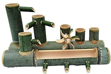 WOTZOV Bamboo Water Fountain, Indoor/Outdoor Fountain Complete with Pump and Tubing, Garden Water Windmill Fish Tank Water Features Ornaments Zen Fountain (40cm)