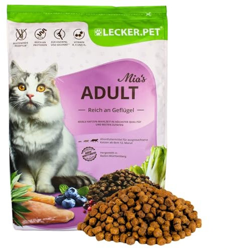 Lecker.Pet® | 2,5 kg Mia's Adult Herzhaftes Geflügel Katzen Trockenfutter Vollnahrung | Glutenfreies Katzenfutter | Trockenvollnahrung für Erwachsene Katzen | Nährstoffreiche Proteinquelle
