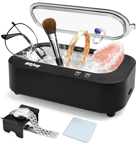 Ultrasonic Cleaner Jewelry Cleaning Machine: 48KHz Sonic Cleaner for Glasses Rings Watches with 12oz Tank - Great for Woman Fashion Enthusiast (Black)