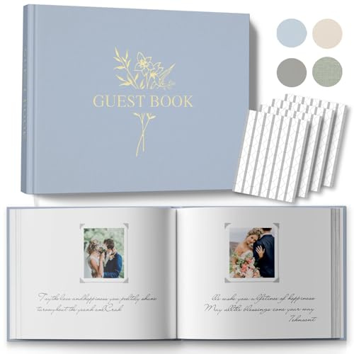 Gästebuch Hochzeit für Ihren Hochzeitsempfang – BVSSX Edles Gästebuch mit Tischschild zum Einloggen und Hinzufügen von Polaroid-Fotos – Babyparty-Gästebuch für den besonderen Tag, Blau