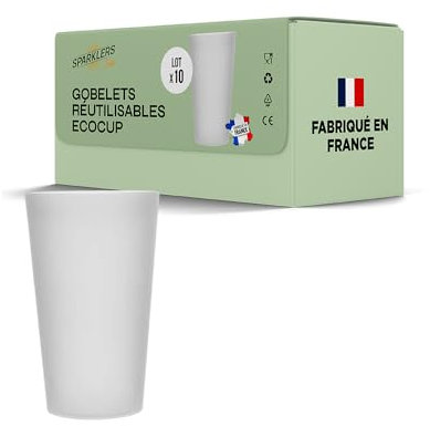SPARKLERS CLUB Lot de Gobelets Réutilisables Givré ECOCUP 30cl -150 Lavages au Lave Vaisselle - Verre Bière Réutilisable en Polypropylène - Gobelet Eco Cup pour tout évènement (10, 50cl)