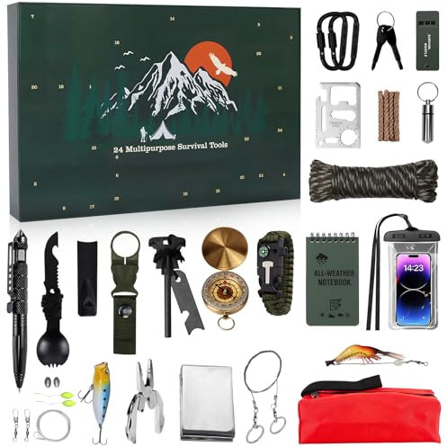 Adventskalender 2024 Für Männer, Survival Kit Weihnachtskalender 2024 Adventskalender Weihnachten, Survival Ausrüstung, Überlebensausrüstung, Weihnachts Geschenk Für Männer Papa (Kit B)