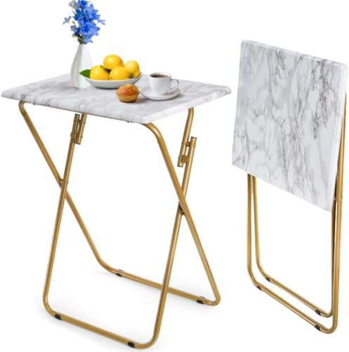 ZAVOOS Folding TV Tray Table, Rectangular TV Trays Dinner Snack Table for Eating on Couch, Portable Sturdy Marble Laptop Table with No Assembly Required for Bed, Recliner, Small Space