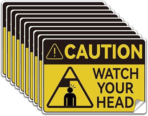 WADORN 10 x Aufkleber Mit Der Aufschrift „Achtung Pass Auf Deinen Kopf Auf!“ Achtung Kopfaufkleber „Mind Your Head“ Aufkleber „Head Watching“ Wasserfester Vinyl Aufkleber Für Treppen Fabrik 18x13cm