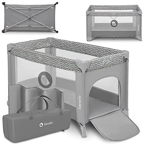 lionelo STEFI 2-in-1 Travel Cot & Baby Zone Portable Baby Bed for Newborns and Toddlers 0-36 kg with Mattress, Side Entry, Breathable Mesh, LockGuard Safety, Wheels with Brakes, Easy-Fold System, Bag