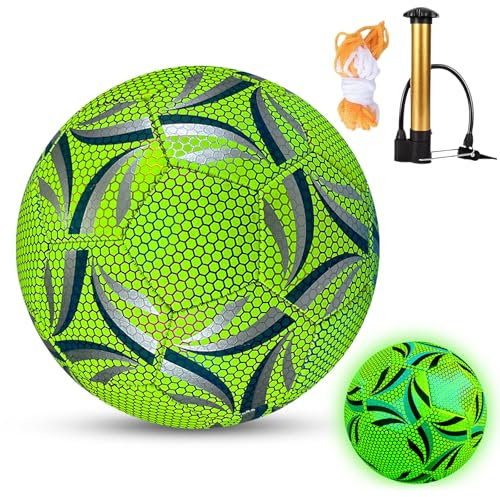 Fouvin Leuchtender Fußball Größe 5, Leder Fußball mit Pumpe