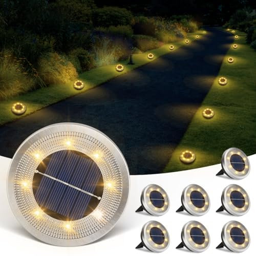 Vangue Solar Bodenleuchten Aussen, Solarlampen für Außen, IP65 Wasserdicht Garten Solarleuchten mit zwei Verlegemethoden für Wege, Rasen, Terrassen, Hof, Landschaft, Einfahrt