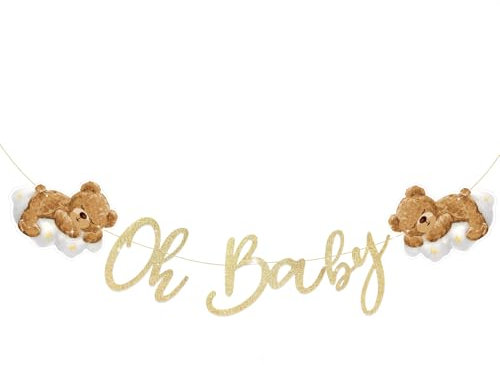 MEJOSER Babyparty Deko Oh Baby Girlande Junge Mädchen We can Bearly Wait Baby Shower Babyparty Deko Neutral Banner Bär Bärchen Gold Beige Glitzer Babydusche Gender Reveal Party