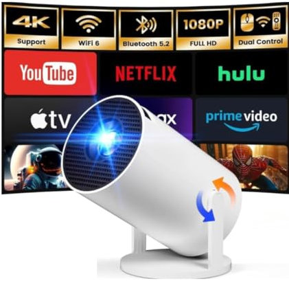 Portable Mini Projector, Built-in Apps (Android 11), 4K Supported 1080P, 180° Flip & Auto Keystone, Outdoor/Home Cinema, Works with Fire TV Stick, Windows, iOS, Android, HDMI, USB