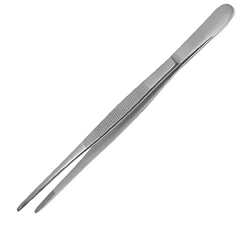 Japanese Knife Company Japanese Tweezers STR Matt - 200mm, Silver | Straight tips provide precise control and grip when placing delicate garnishes, micro-herbs or edible flowers.