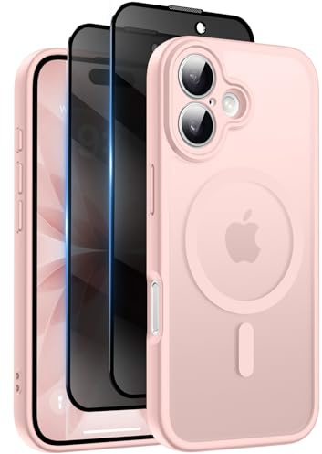 Helssitot Magnetisch Matt Handyhülle Kompatibel mit iPhone 17 Hülle Kompatibel mit Mag Safe mit 2 Stück Sichtschutz Schutzfolie, Hard PC Kratzfest Stoßfest Transluzente Schutzhülle - Rosa