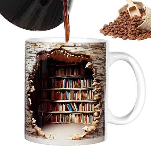 3D-Bücherregal-Tasse, Keramik-Kaffeetasse, Bibliothek Bücherregal Tasse, Bibliotheks-Keramikbecher, Mehrzweck-Keramikbecher (Stil B)
