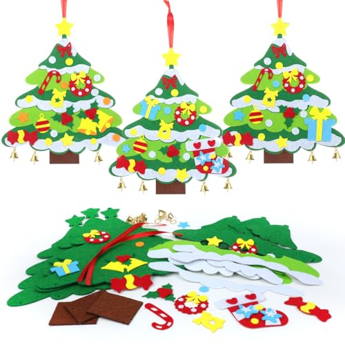 Kiiwah Kit Decorazioni Natale Fai da Te in Feltro, Lavoretti Creativi Natalizie per Bambini, Decorazioni per Albero di Natale, Casa, Porta, Finestre (3 Gruppi)(Albero di Natale)