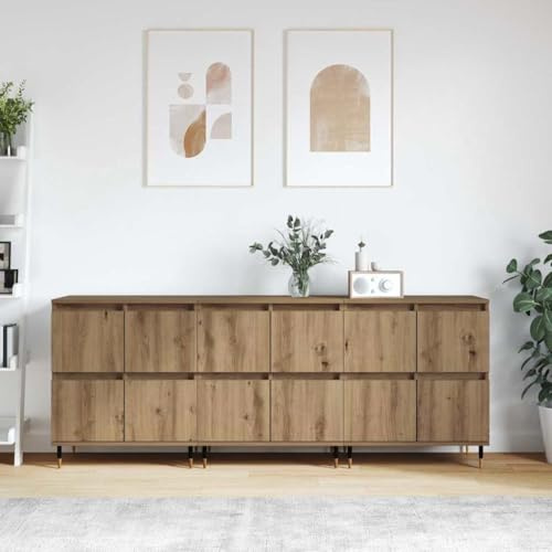 Qnhdfrt Sideboard Set 3er Eiche handwerklich 180x35x70 cm Holzwerkstoff mit 12 Türen Modernes Lowboard als Wohnzimmerschrank & Küchenbuffet für Esszimmer Flur Büro