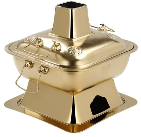 XYUERU Charcoal Copper Hotpot, Authentic Chinese Traditional Chinese Charcoal Heated Steam Pot,Split Design,Easy to Clean for Kitchen Catering Parties Hotels Dining