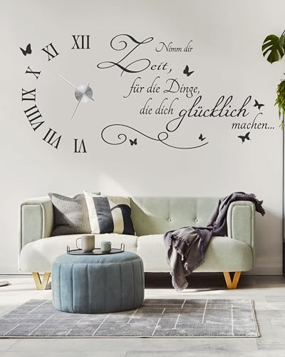 tjapalo NEU TKU5 Wandtattoo Uhr mit Uhrwerk und Spruch wandtattoo nimm dir Zeit für die Dinge die Dich Glücklich Machen Küche Büro Flur Wohnzimmer modern XXL Wandsticker Sprüche