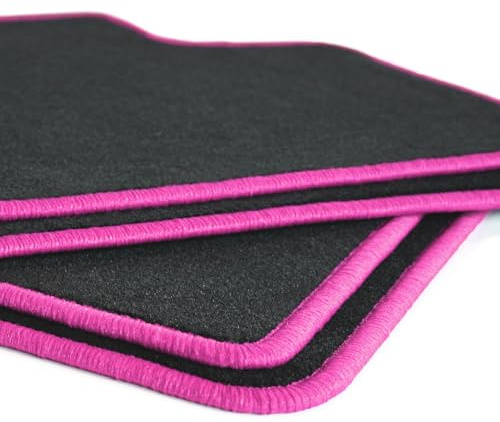 Auto Fußmatten Schwarz Nadelfilz Rand pink passend für VW Golf VII 7 Halter rund – 4-teiliges Set | Made in Germany