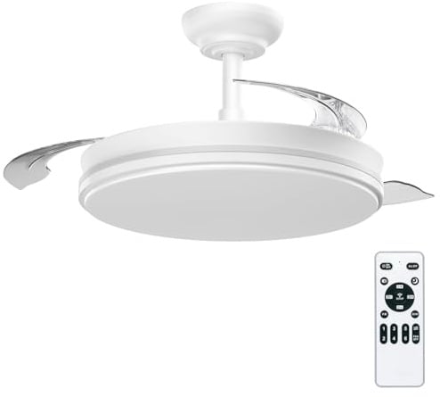 Casa Shop Ventilador con Luz LED 72W de 7590lm, 30W Motor DC, temporizador, 6 velocidades, aspas retráctiles, CCT, función verano-invierno Silencioso, Controlador Incorporado (Blanco)