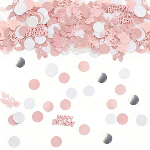 200PCS Alles Gute zur Jugendweihe Deko Konfetti, Konfetti Rosa Geburtstag Happy Birthday Streudeko Geburtstag Brief Eukalyptusblatt und Punkt Glitzer Tischdeko Mädchen Junge Party Dekoration (Rosa)
