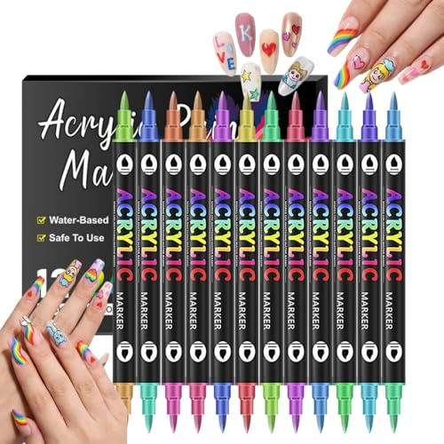 12PCS Dual Tip Nail Art Pens Set,Colour Nail Art Markers for Drawing,Dotting,Lining & Painting,Nail Polish Pens & Nail Paint Pens,DIY Nail Art Kit,Nail Design Tools Gift,Gel Nail Pens for Nail Design