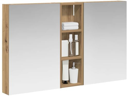 vidaXL Badezimmerschrank-Set 3 pcs 100 x 10,5 x 60,5 cm Holzwerkstoff, Badezimmer-Schrank, rechteckiger LED-Spiegel, moderner Wand-Organizer, praktischer Platzsparer