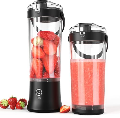 TOPESCT Mixeur portable pour milkshakes et smoothies, mini mélangeur rechargeable USB-C avec 6 lames, presse-agrumes personnel sans fil de 500 ml pour voyage, salle de sport, bureau (noir froid)