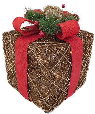 Christmas Concepts® Light Up Rattan Gift Box Christmas Decoration with Red Bow & Warm White LED Lights - Battery Operated- 30cm x 30cm