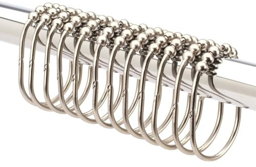 2LB Depot 12 extra große Duschvorhangringe aus Edelstahl | Nickel-Optik | Vorhangringe für Duschstange - Gebürstetes Nickel