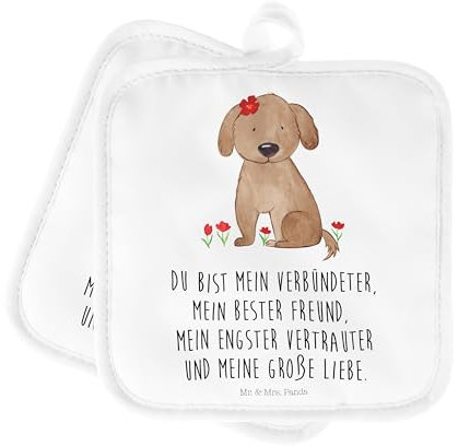 Mr. & Mrs. Panda Topfuntersetzer Hund Dame - Geschenk, Haustier, Topflappen lustig, Topflappen 2er Set, Hundeliebe, Tierliebhaber, Frauchen,