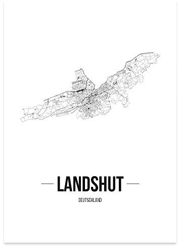 JUNIWORDS Stadtposter - Wähle Deine Stadt - Landshut - 60 x 90 cm Poster - Schrift B - Weiß