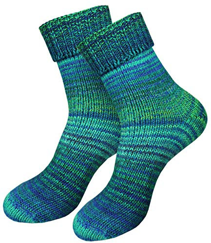 dunaro 2 Paar gestrickte Norweger-Socken Wollsocken Wintersocken kuschelig warm Damen Herren (2 Paar / 39-42 Petrol)