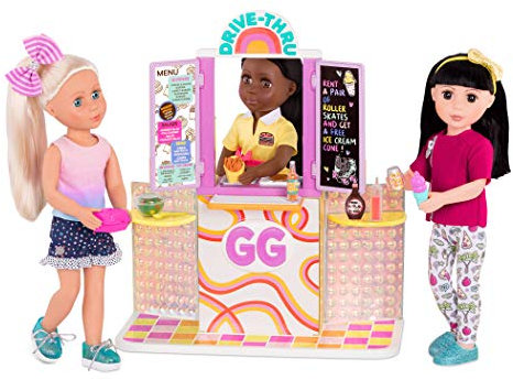 Glitter Girls - GG Drive-Thru-Fenster - Restaurant Take-Out-Set - 48-teiliges Deluxe-Spiel Food Diner - Fry Basket, Münzen, Hamburger und mehr! - 36 cm Puppen-Spielsets & Zubehör - 3 Jahre +