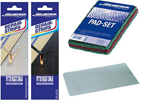 Holmenkol Belagreparatur Advanced Set Ski & Snowboard Belag ausbessern Ausbesserungstreifen + Nirostaklinge + Schleifpads