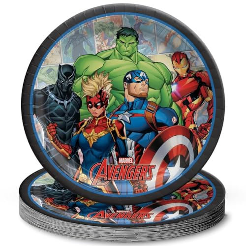 amscan Marvel Avengers 552478 Lot de 8 assiettes en carton rondes Motif Power Unite