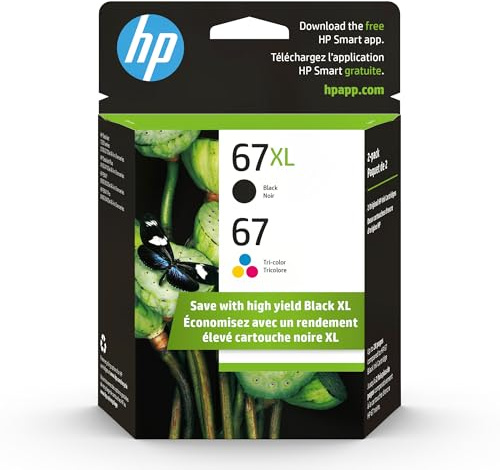 HP Original 67 Tri-Color / 67XL Black Ink Cartridges (2-Pack) | Works DeskJet 1255, 2700, 4100 Series Envy 6000, 6400 Series | Eligible for Instant Ink | 3YP30AN