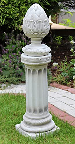 Beton Figur Skulptur ionische Säule mit Pinienzapfen H 75 cm Klassische Deko Statue Gartenskulptur