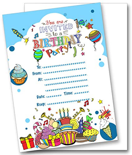 Shmaki Birthday Party Invitations Invites Girl Boy Children Kids Pack Celebration With White Envelopes (10 Pack)