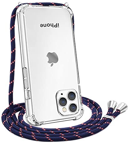 CAROKI Crossbody Case for Apple iPhone 11 Pro Max,Necklace Mobile Phone Cover with Cord Strap for iPhone 11 Pro Max,Clear Transparent TPU Soft iPhone Cover Holder with Neck Cord Lanyard Strap-Blue&Red