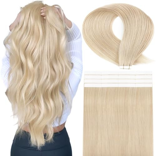 YMEYME Unsichtbare Tape in Haarverlängerungen Platinum Blonde 55cm Natürlich Unsichtbar Nahtlose Haarverlängerungen 50g 20 Stück