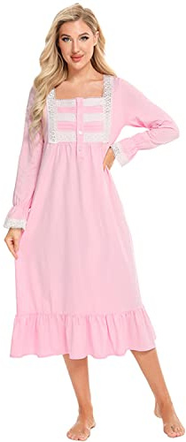 Verve Jelly Chemise De Nuit pour Femme Vintage Victorienne à Manches Longues en Coton Robe De Chemise De Nuit LéGèRe Et Douce Robe D'IntéRieur