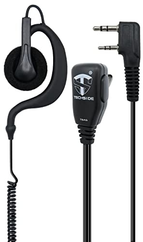 TechSide Mikrofon-Headset 2 Pin Kenwood Spiralkabel | Funkgeräte | Kompatible TI-F8 + TS-T9 + Midland G10 G11V CT890 BaoFeng UV-82 UV5RA Softair Sicherheitsuhr
