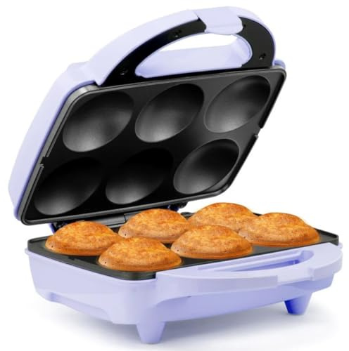 Holstein Housewares Non-Stick Cupcake Maker, Lavender/Stainless Steel - Makes 6 Cupcakes, Muffins, Cinnamon Buns, and more for Birthdays, Holidays, Bake Sales or Special Occasions