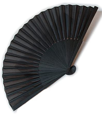 DONJIM Small Portable Folding Fan, Black Hand Held Fan in Silk, Traditional Hand Fan for Wedding/Photography/Show/Gift/Decoration, Manual Fan Handheld Folding