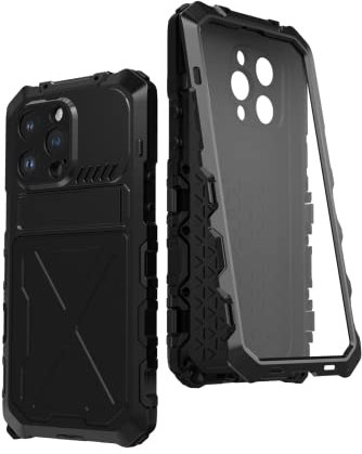 Soyeacrg Metal Case for iPhone 14/14 Plus/14 Pro/14 Pro Max,Military Grade Heavy Duty Full Body Shockproof Aluminium Silicone Case with Bulit-in Screen Protector and Stand,Black,14 Pro Max